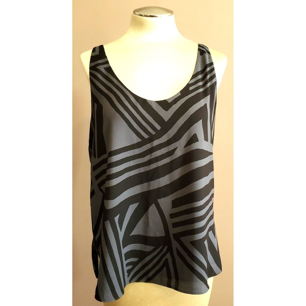 Loft Tank Top M Black Gray Geometric Sleeveless Dressy Lightweight Lined Chiffon